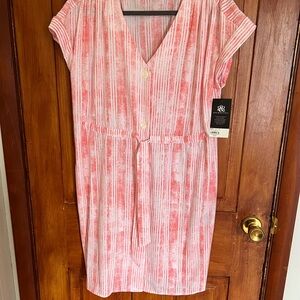 NWT - Rock & Republic Coral and White Striped V-Neck Dress